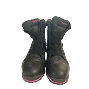 Skechers Youth Size 4 Black Pink Water-Resistant  Winter  Insulated Ankle Boots